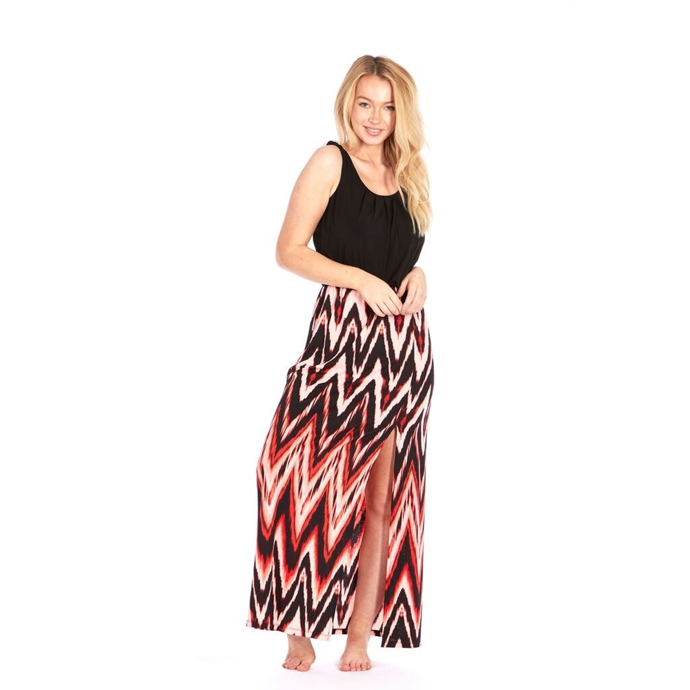 Go Coco Zigzag Blouson Maxi Dress